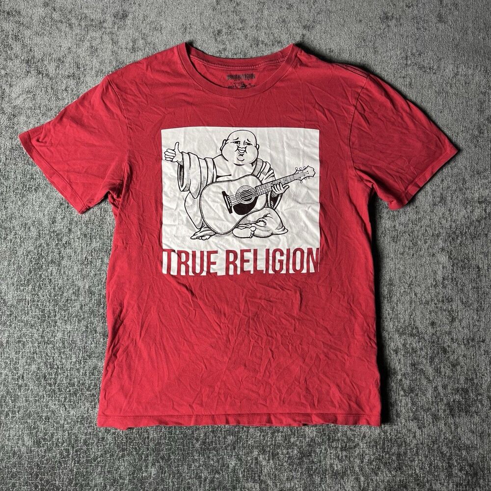 True Religion Buddah T-Shirt - Mens Size L - Red Buddah Shirt